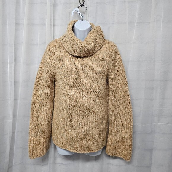 Express Turtleneck Sweater Tan Wool Blend Preppy Boho Casual Marled M - Picture 1 of 9